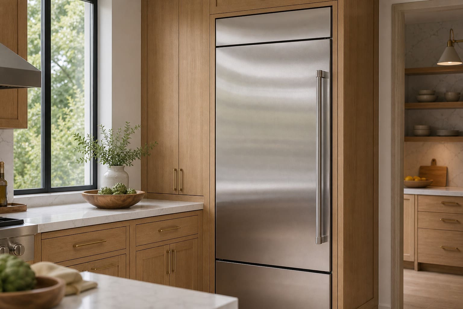 Viking built-in refrigerator column serviced in a Mill Valley kitchen